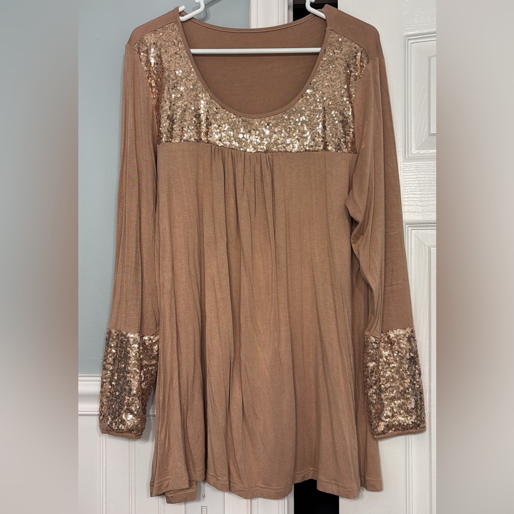 Sequin Embellished Tan Top